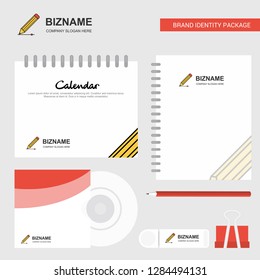Pencil Logo, Calendar Template, CD Cover, Diary and USB Brand Stationary Package Design Vector Template