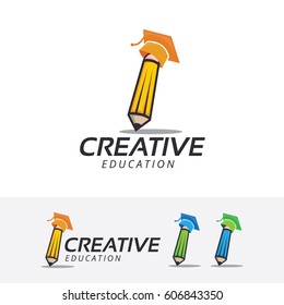 Pencil logo design. Academy, Creative, Education and Art logo concept. Vector logo template