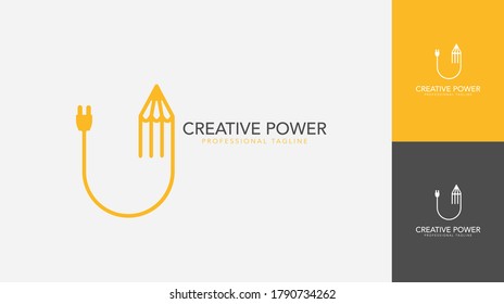 Pencil logo design combined with a power jack. vector