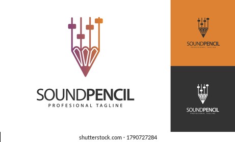 The pencil logo design is combined with a sound system mixer. vector