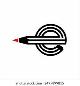 Pencil logo design with the concept of the letter E. Suitable for education, stationery store identities and other creative businesses.