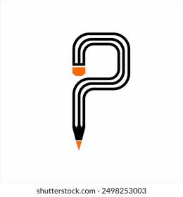 Diseño de logotipo de lápiz con el concepto de la letra P. Adecuado para la educación, las identidades de la tienda de papelería y otros negocios creativos.