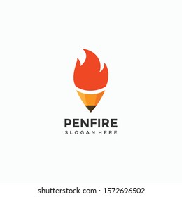 Pencil logo design with fire template