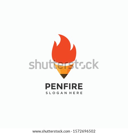 Pencil logo design with fire template