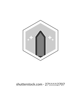 Bleistift-Logo-Design mit grauem und schwarzem Form Sechseck mit weißem Hintergrund 