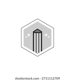 Diseño de logotipo de lápiz con hexágono de forma gris y negra con fondo blanco 