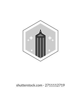 pencil logo design with gray and black shape hexagon with white background 