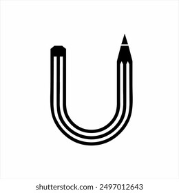 Diseño de logotipo de lápiz con letra U concepto.