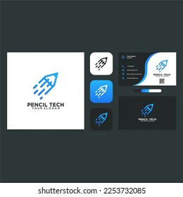 diseño de logotipo de lápiz con tecnología