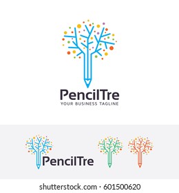 Pencil logo design. Tree and Education logo concept. Vector logo template