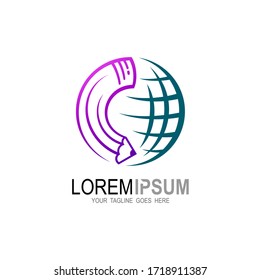 Logotipo de lápiz con vector de diseño del globo, iconos universitarios, 