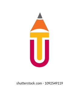 Pencil logo with initial T and U, vector logo template illustration design modern