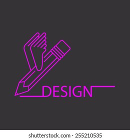 Pencil logo wings, hipster creative design studio emblem, simple retro style trendy