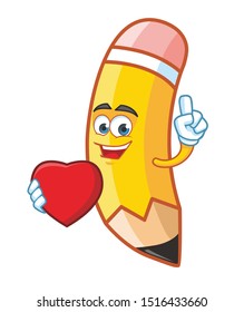 pencil with love symbol cartoon character mascot vector design