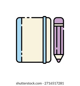 A pencil lying next to a notebook representing journaling or note-taking in broken line MBE style.