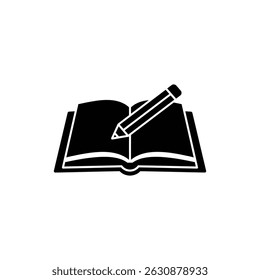Pencil Lying on Book Icon for Study and Office Work