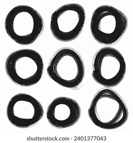 Pencil or marker graffiti illustration. Hand drawn circle line sketch set. Vector hand drawing circular scribble doodle round circles for message note mark design element.