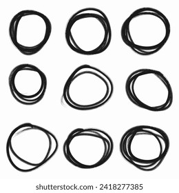 Pencil or marker graffiti illustration. Hand drawn circle line sketch set. Vector hand drawing circular scribble doodle round circles for message note mark design element.