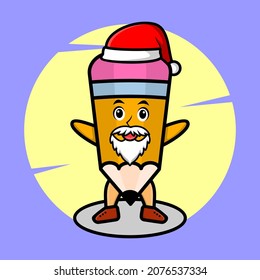 Pencil mascot cartoon character as santa claus cartoon character christmas for t-shirt, sticker, logo element