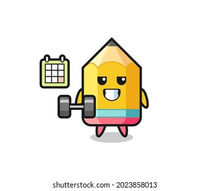 pencil mascot cartoon doing fitness with dumbbell , cute style design for t shirt, sticker, logo element