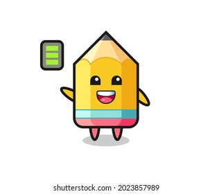 pencil mascot character with energetic gesture , cute style design for t shirt, sticker, logo element