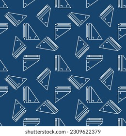 Pencil and Math Triangle vector concept blue thin line seamless pattern
