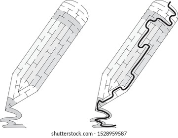 Pencil maze forkids with a solution in black and white