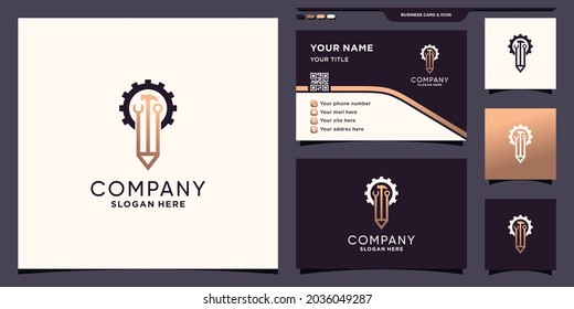 Pencil and mechanic tools logo with unique modern concept and business card design Premium Vector