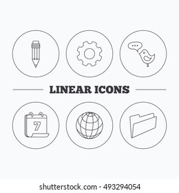 Pencil, message and world globe icons.