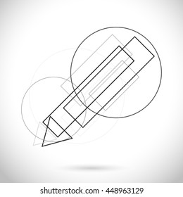 Pencil Modern drawn color Icon for web, app. New polygonal sketch concept, art design line symbol. Logo geometric sign isolated on blue white background. Vector illustration in creative style.