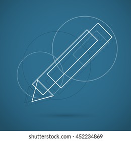 Pencil Modern drawn color Icon for web, app. New polygonal sketch concept, art design line symbol. Logo geometric sign isolated on blue dark background. Vector illustration in creative style.