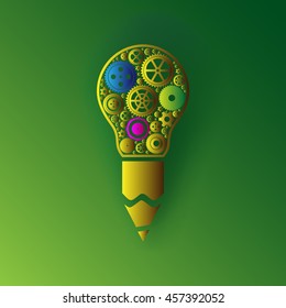 pencil -Modern Technology Concept , light bulb with gears and cog