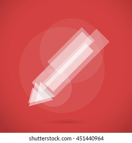 Pencil Modern White Color Icon for web, app. New concept design transparent symbol. Logo technology sign isolated on red background. Vector beautiful illustration in creative style.