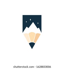 Pencil Mountain Creative Logo Concept Combination with Simple Flat Style