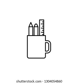 pencil, mug, ruler, case icon. Element of education illustration. Signs and symbols can be used for web, logo, mobile app, UI, UX