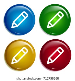 Pencil multi color gradient glossy badge icon set. Realistic shiny badge icon or logo mockup