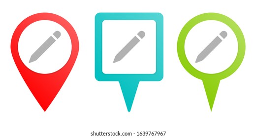 pencil. Multicolor pin vector icon, diferent type map and navigation point.