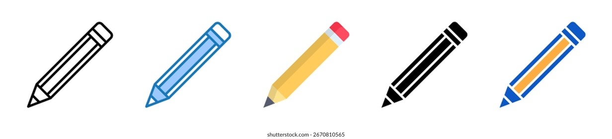 Ícones de vários estilos de lápis definem a ilustração de vetor de design.