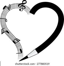 pencil and music note with heart shape icon