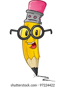 Pencil Nerd Cartoon Character