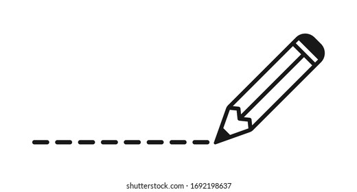 Pencil Next To A Dotted Line, Instructions, Measuring, Marking, Signature Icon