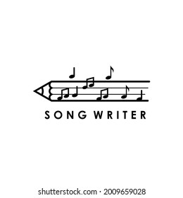 pencil with note music song writer logo design vector illustration