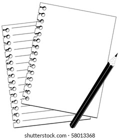 pencil and notebook in black and white