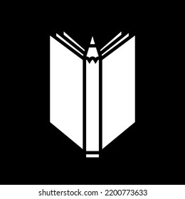 Bleistift und Notizbuch, Buch. Einzeln einfache weiße Vektorgrafik auf schwarzem Hintergrund.