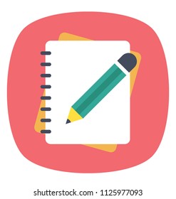 Pencil with notebook, flat design writing concept