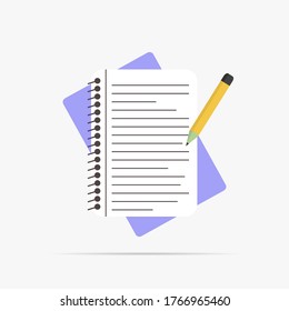 Pencil with notebook, flat design writing concept. Vector illustration eps 10
