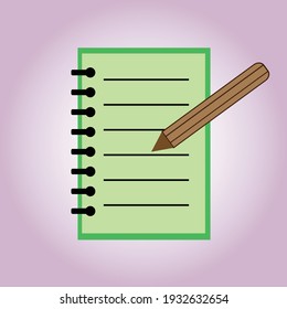 Pencil with notebook, flat design writing concept.