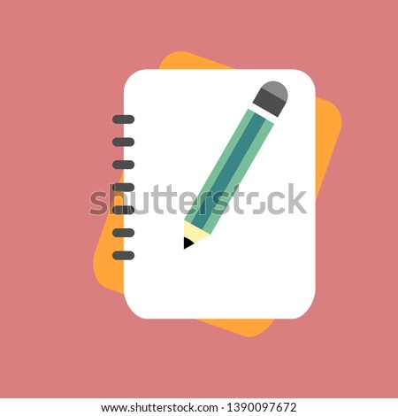 Pencil with notebook, flat design writing concept.