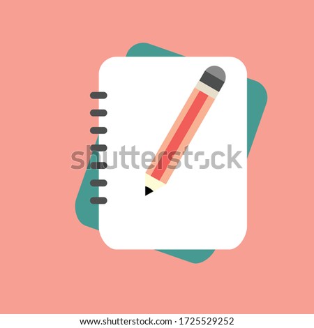 Pencil with notebook, flat design writing concept.