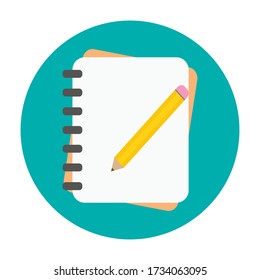 Pencil with notebook flat icon isolated on white background. Vector illustration. Eps 10.